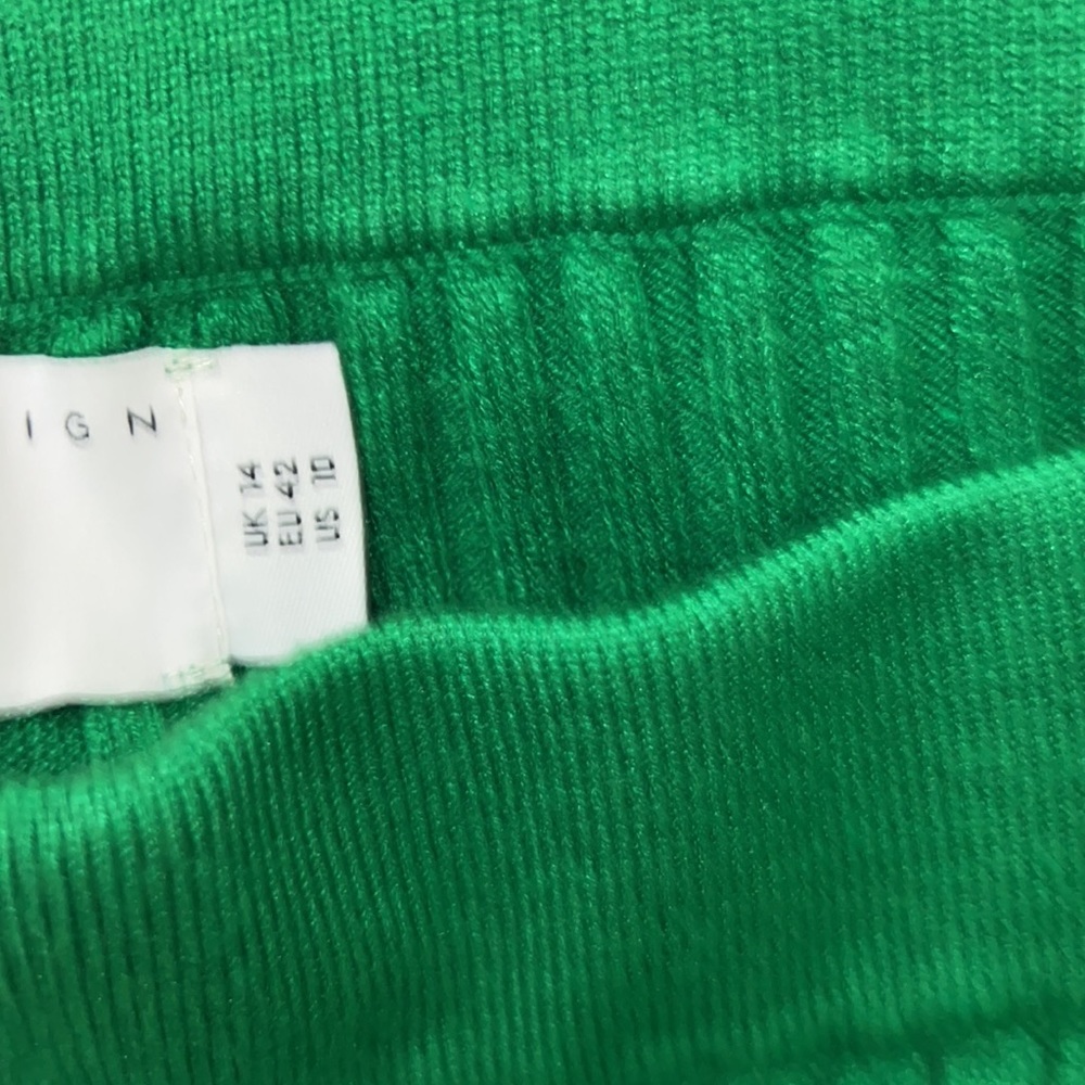 ASOS Green Ribbed Flare Pants Size 10 High Rise Knit Stretch - Picture 6 of 13